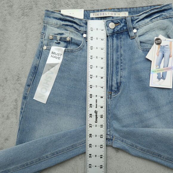 TinselTown Jeans Women's 7 High-Rise Baggy Straight 32.5" Inseam Distressed NWT - Picture 6 of 15